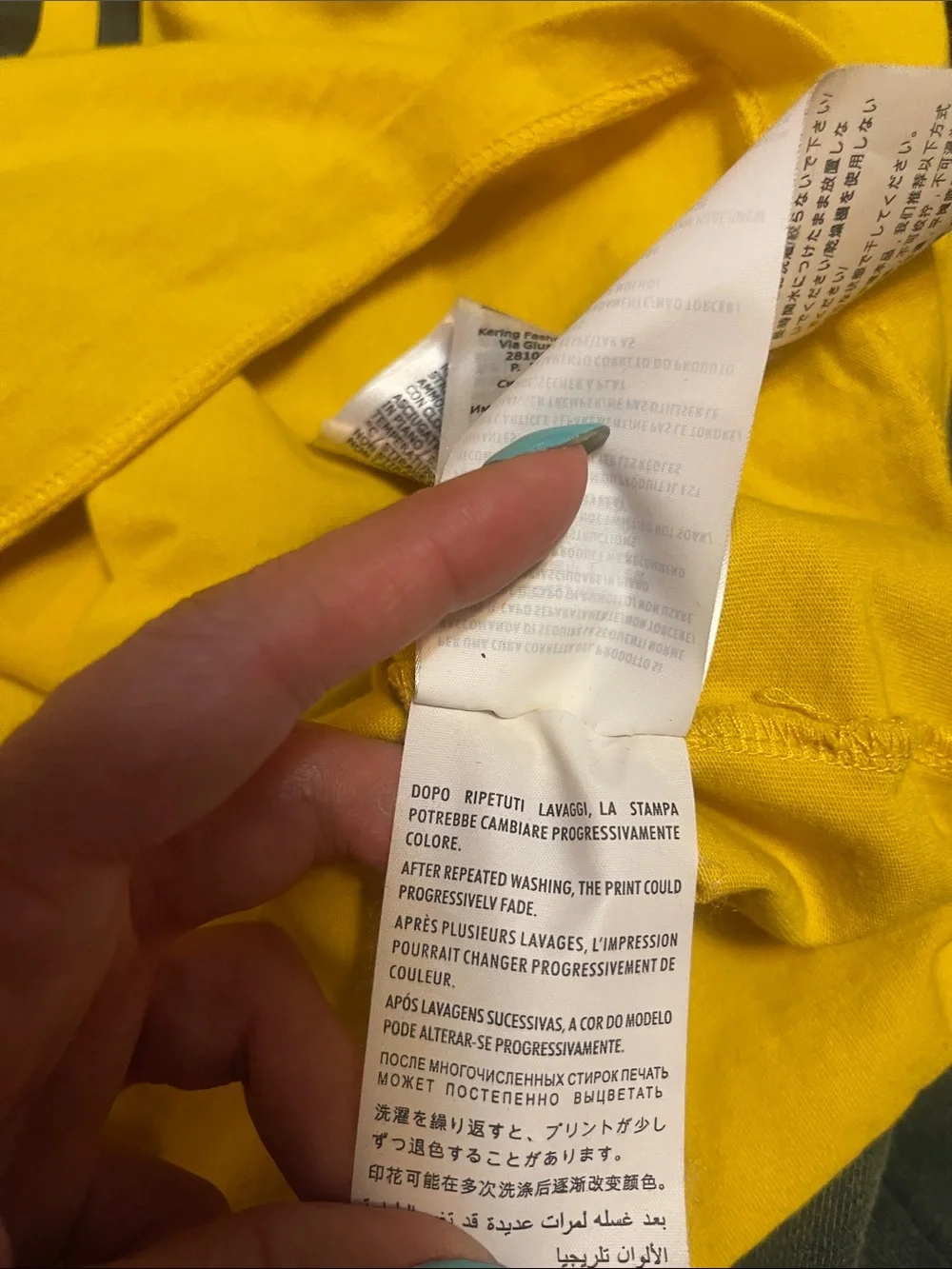 Gucci Yellow Graphic '22705 Songs' Tee with Blue Stripes large